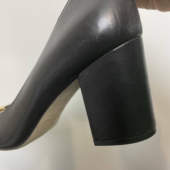 Kate Spade Leather Black Gold Bow Dijon Block Pumps Heels Size 9.5 - Picture 15 of 16